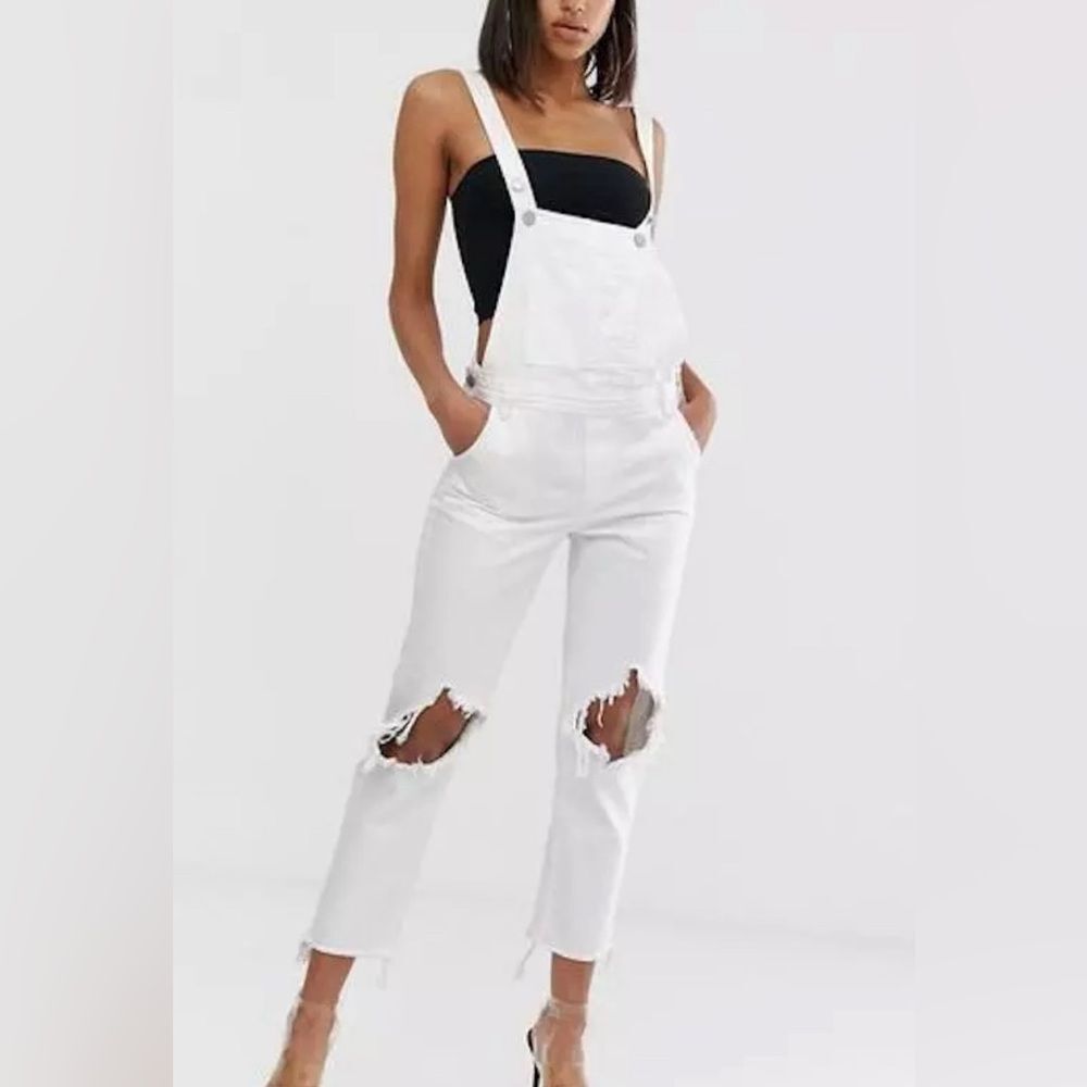 BLANKNYC White Distressed Denim Overalls Size 28